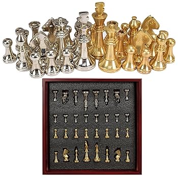 ユニークデザイン チェスピースセット　木製 Amazon.co.jp: チェスセット金属光沢のある黄金と銀のチェス